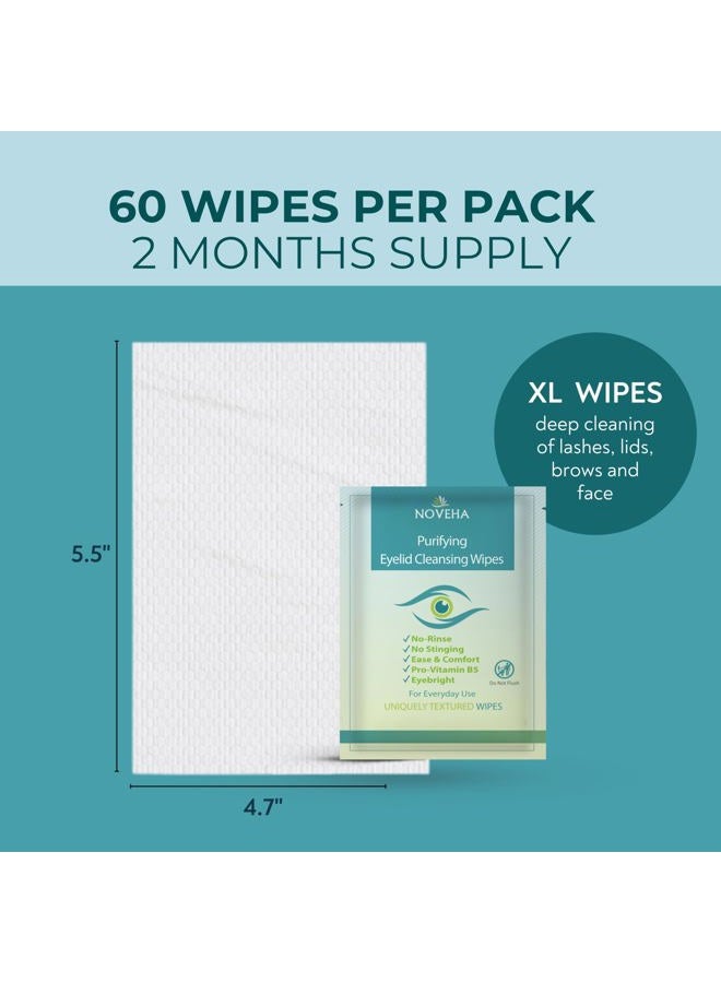 NOVEHA Eyelid & Lash Wipes | lid and lash Cleansing Wipes, Soothing For Sensitive Eyes, (60 Count each (Pack of 3)) - Image 4