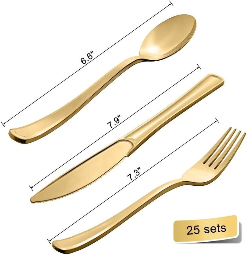 BrainGiggles Polka Dot Disposable Tableware Set for 25 – 175 Pcs Party Supplies with Plates Cups Napkins Cutlery – Disposable Dinnerware Set for Birthday Baby Shower Wedding Holiday Events (Rose Gold) - Image 3