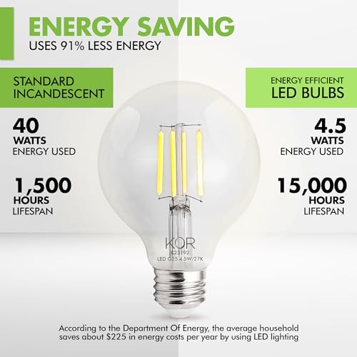 KOR 4 Pack 4.5W (40W Equivalent) Clear G25 Globe Led Light Bulbs 2700K Warm White Dimmable Filament Vintage LED Globe E26 Base Dimmable for Bathroom Vanity Bedroom Pendant - Image 3