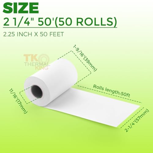 TK Thermal King, (50 Rolls) 2 1/4" 50' feet White Paper Cash Register POS Receipt, Fits All Credit Card Terminal Great For Cashier Receipt Small Business Premium Quality - Image 4
