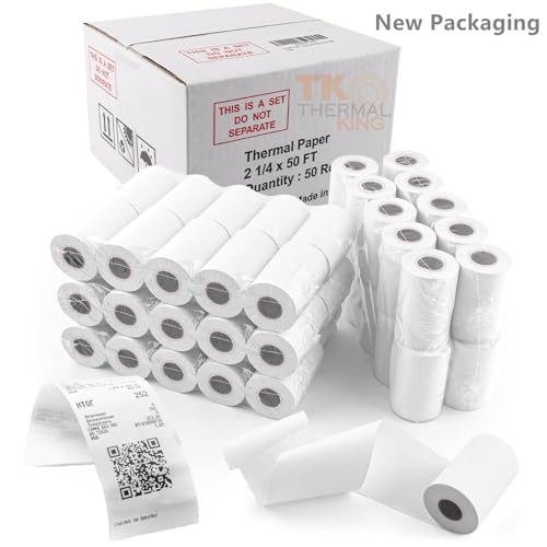 TK Thermal King, (50 Rolls) 2 1/4" 50' feet White Paper Cash Register POS Receipt, Fits All Credit Card Terminal Great For Cashier Receipt Small Business Premium Quality - Image 2