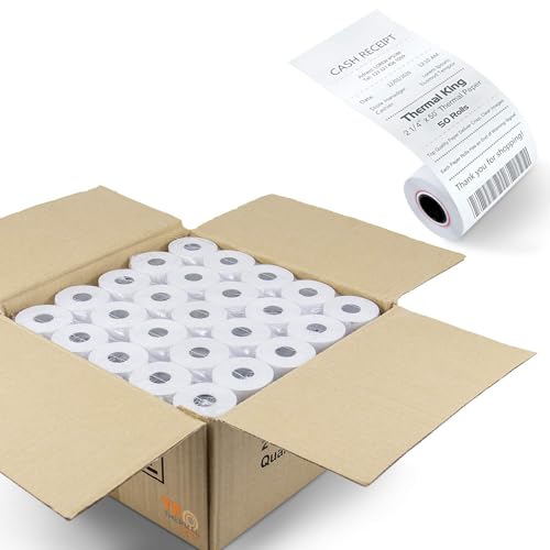 TK Thermal King, (50 Rolls) 2 1/4" 50' feet White Paper Cash Register POS Receipt, Fits All Credit Card Terminal Great For Cashier Receipt Small Business Premium Quality - Image 1