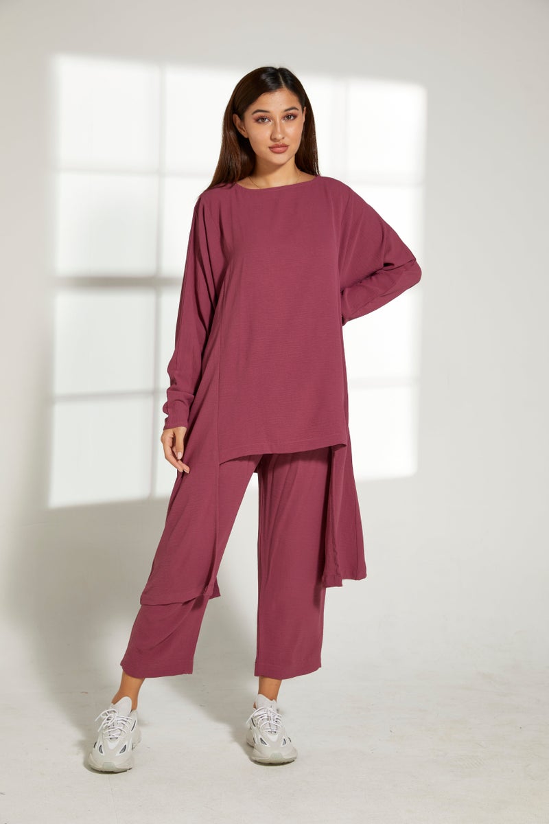 Moistreet Asymmetric Boat Neck Top & Pants Set - Image 2