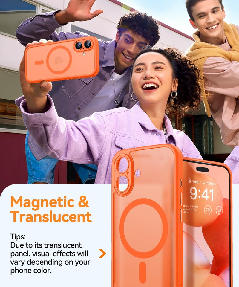 CANSHN Magnetic for iPhone 17 Case, Upgraded [Full Camera Protection] [Compatible with Magsafe] [Translucent Matte] Shockproof Protective Phone Case for iPhone 17 - Orange - Image 4