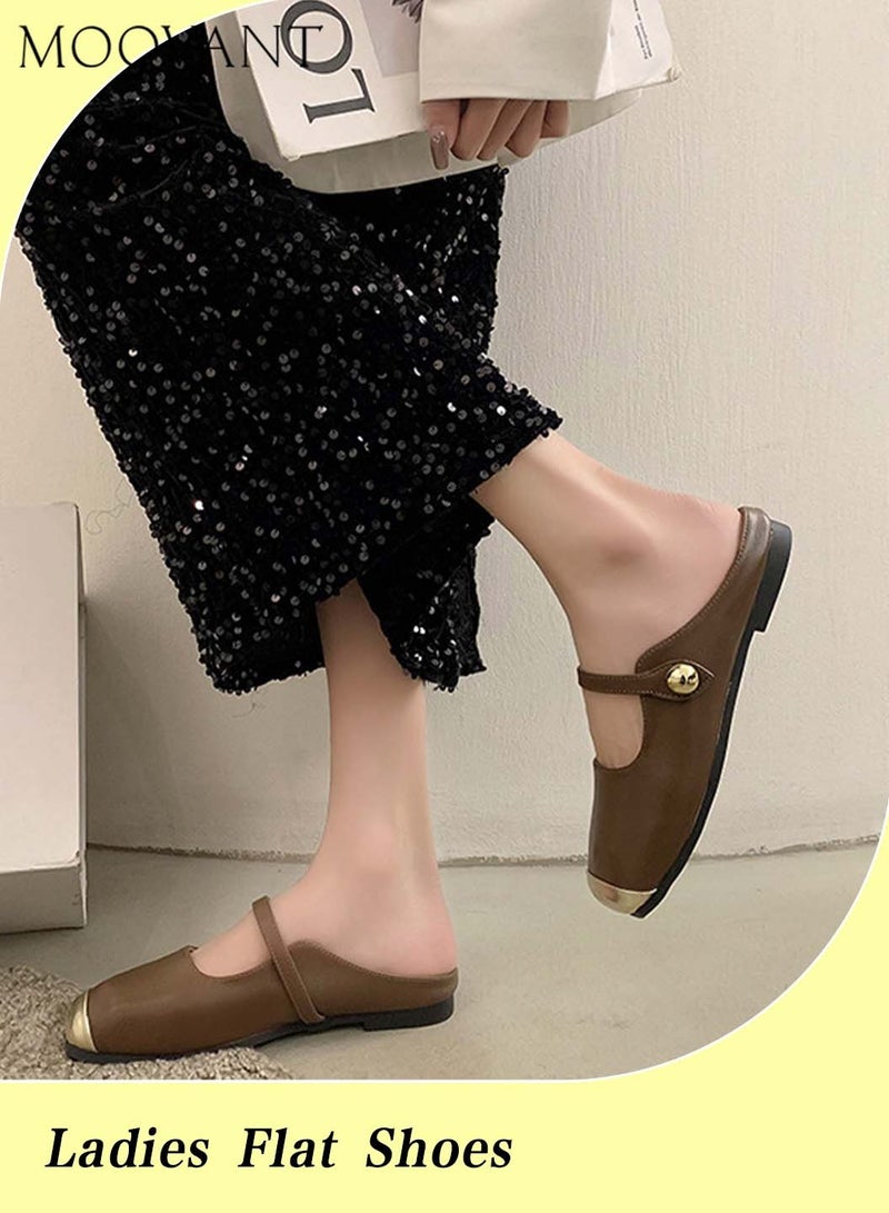 Moovant Mules for Women, Flats Square Toe Slip-on Flat Slides, Comfortable Suede Women Slippers, Patchwork Backless Loafer Shoes, Ladies Flat Sandals  - Image 1