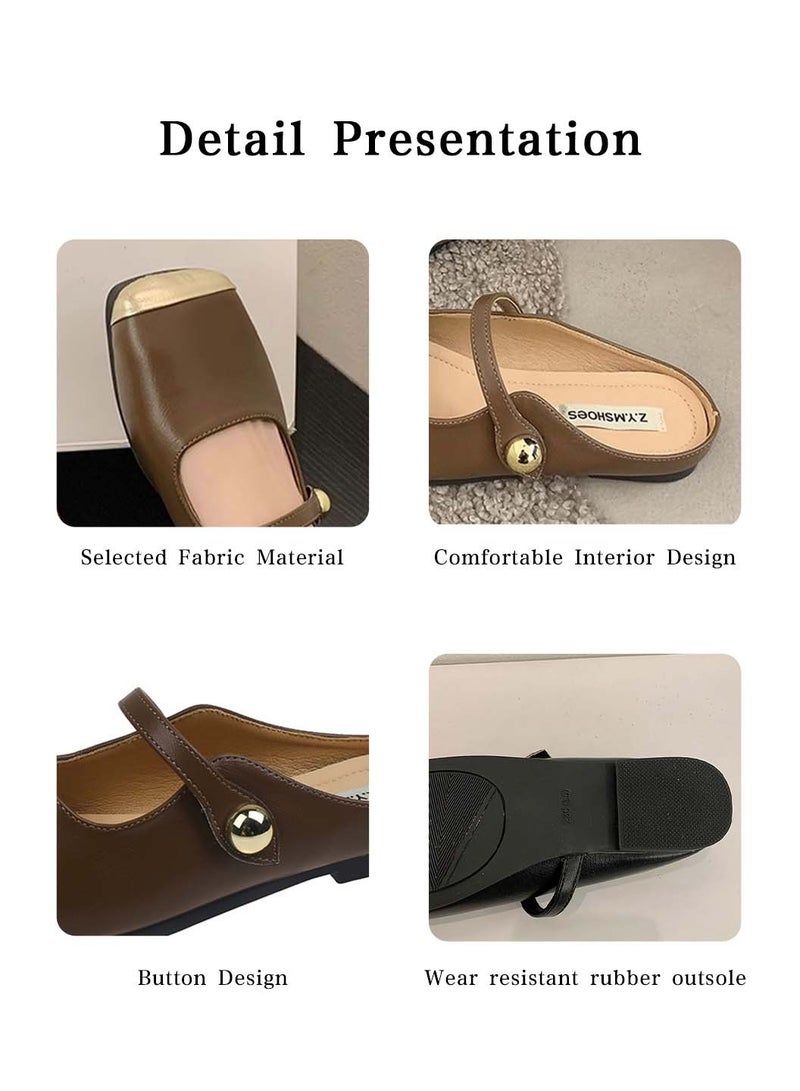 Moovant Mules for Women, Flats Square Toe Slip-on Flat Slides, Comfortable Suede Women Slippers, Patchwork Backless Loafer Shoes, Ladies Flat Sandals  - Image 5