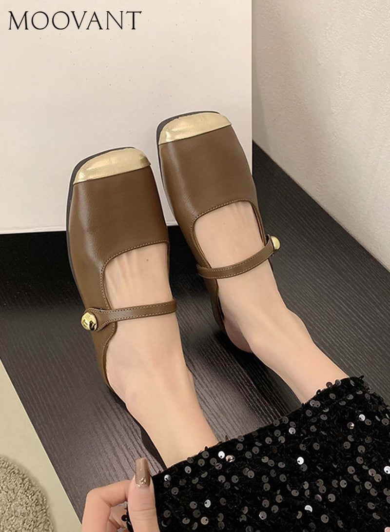 Moovant Mules for Women, Flats Square Toe Slip-on Flat Slides, Comfortable Suede Women Slippers, Patchwork Backless Loafer Shoes, Ladies Flat Sandals  - Image 4