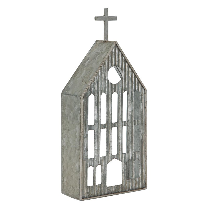 Synovana Church Shaped Tea Light Candle Holder Farmhouse Galvanized Metal Candle Holder Vintage Decorative Tealight Holder for Table Centerpiece Decoration - 4.53" x 1.97" x 10.43" - Image 1