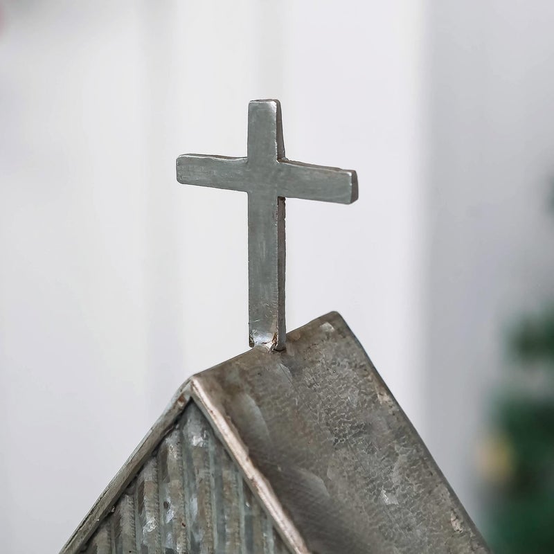Synovana Church Shaped Tea Light Candle Holder Farmhouse Galvanized Metal Candle Holder Vintage Decorative Tealight Holder for Table Centerpiece Decoration - 4.53" x 1.97" x 10.43" - Image 5
