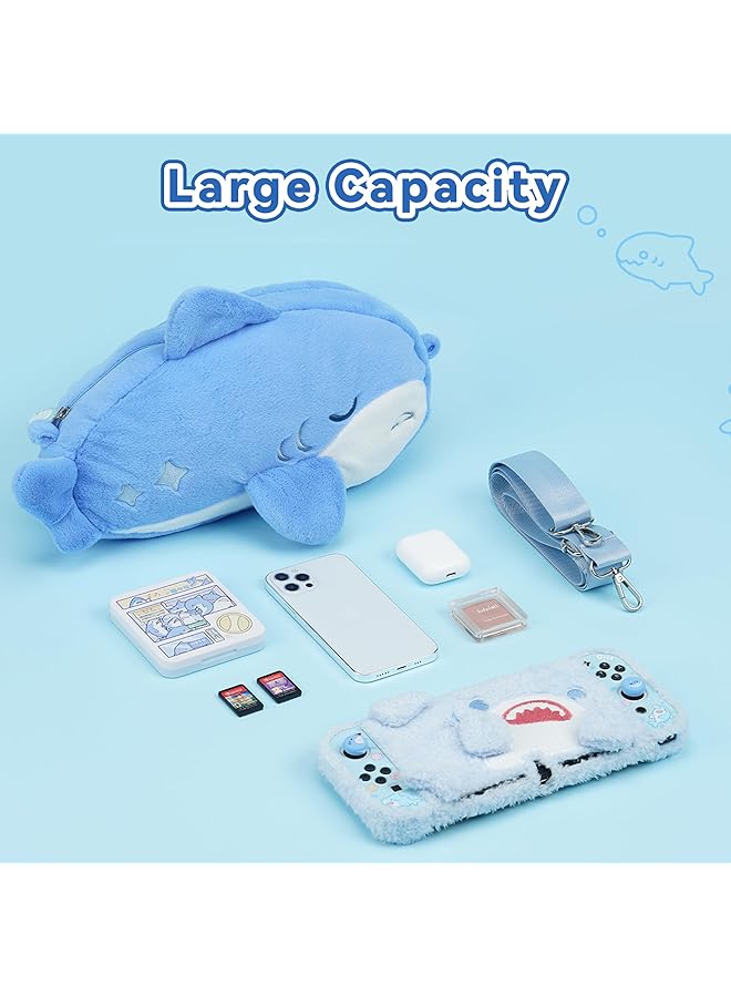 GEEKSHARE Cute Plush Switch Carrying Case Compatible With Nintendo Switch/Oled Portable Crossbody Bag Travel Bag With A Removable Shoulder Strap Shark Party  - Image 3