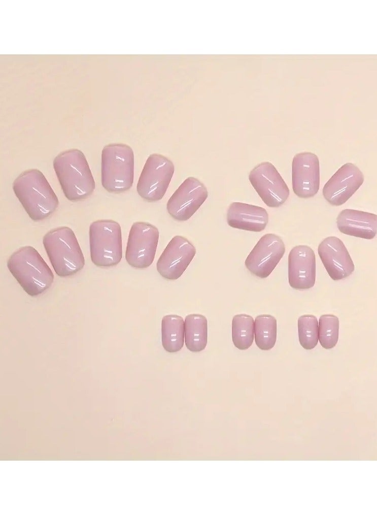 أوريتي 24pcs أظافر مزيفة مربعة قصيرة لامعة ، غطاء كامل وردي على الأظافر ، أظافر مزيفة لطيفة وحلوة للنساء والفتيات - Image 5