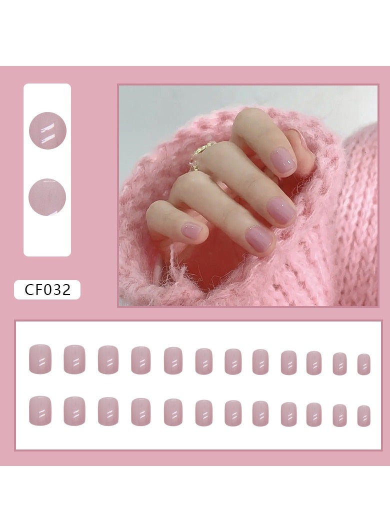 أوريتي 24pcs أظافر مزيفة مربعة قصيرة لامعة ، غطاء كامل وردي على الأظافر ، أظافر مزيفة لطيفة وحلوة للنساء والفتيات - Image 1