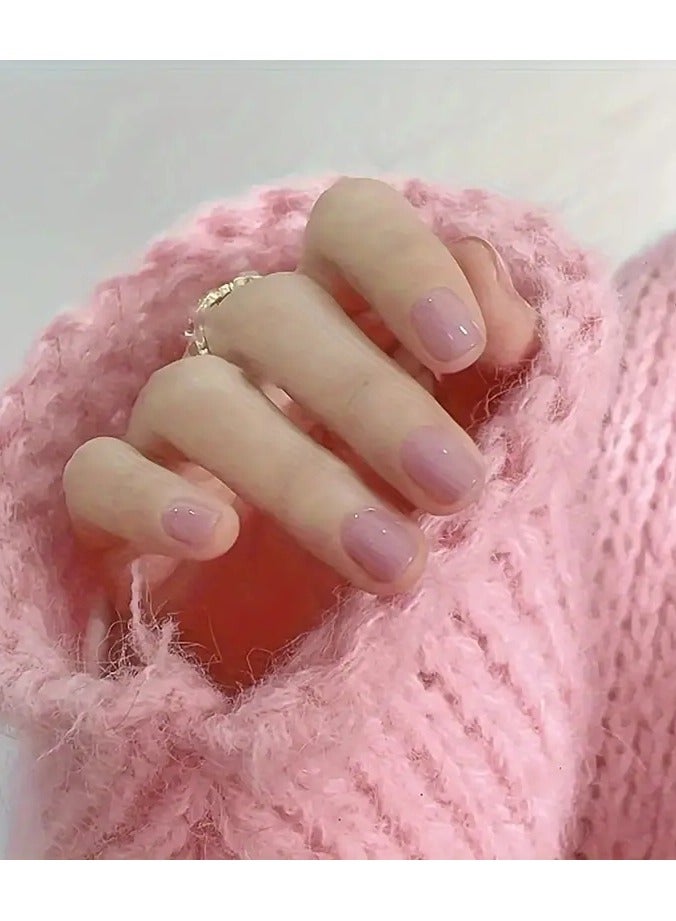 أوريتي 24pcs أظافر مزيفة مربعة قصيرة لامعة ، غطاء كامل وردي على الأظافر ، أظافر مزيفة لطيفة وحلوة للنساء والفتيات - Image 2