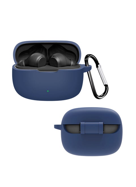 Silicone Case Compatible with JBL Wave 200TWS Shockproof Scratch-Resistant Silicone Case with Carabiner (Dark Blue)
