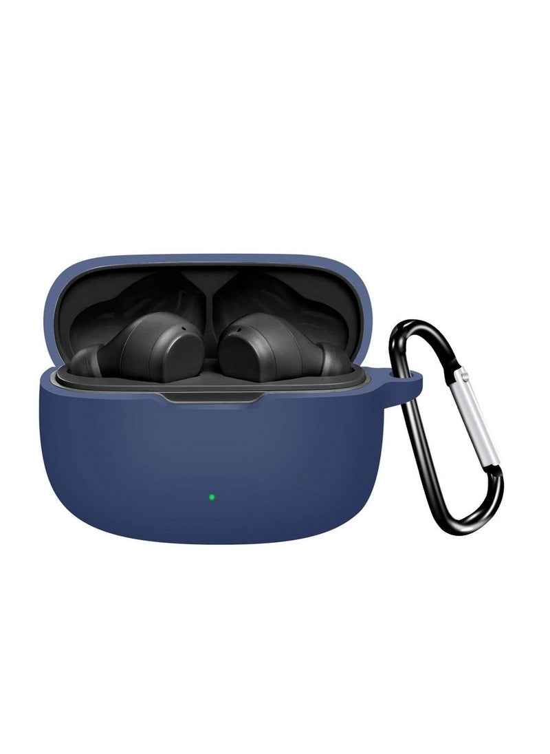 Silicone Case Compatible with JBL Wave 200TWS Shockproof Scratch-Resistant Silicone Case with Carabiner (Dark Blue)