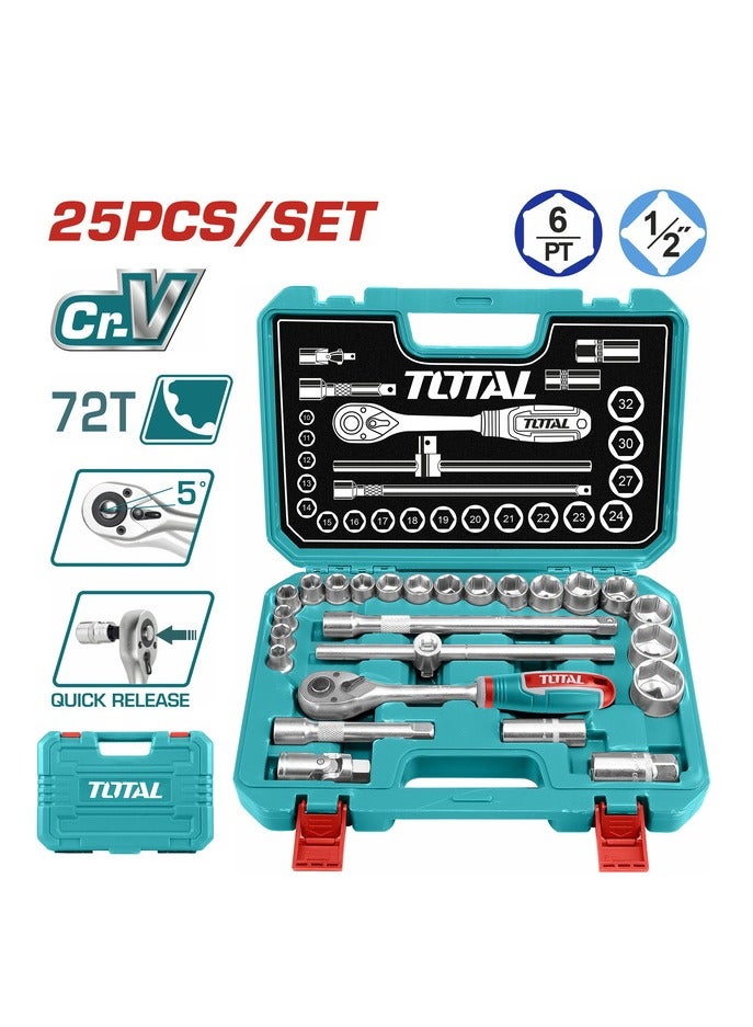 TOTAL 1/2" Socket Set, 25 Pieces - THT121251 - Total
