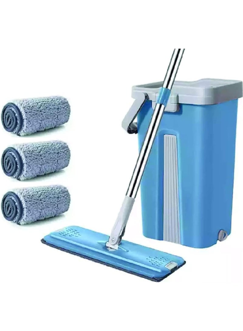 Dreamons Link Microfiber Flat Mop With Bucket, Cleaning Squeeze Hand Free Floor Mop, 3 Reusable Mop Pads, Stainless Steel Handle,360° Rotating Head Squeeze Flat Mop - Image 1