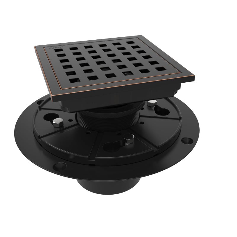 WEBANG 4 Inch Square Shower Floor Drain with FlangeQuadrato Pattern Grate RemovableFoodGrade SUS 304 Stainless SteelWatermarkCUPC CertifiedOil Rubbed Bronze