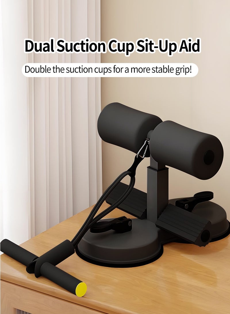 بيروي قضيب تمارين البطن الأرضي - جهاز مساعد للتمارين المحمول ذو ماصتين ذاتيتين، تمرين بطني قابل للتعديل بحبل سحب، تدريب عضلات وقوة الجذع للجيم المنزلي - Image 2