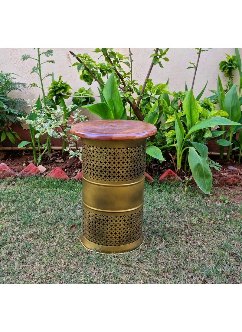 Anshika International Anshika International Metal 18 Inch Sitting StoolMuddaHome Decoration Gold 