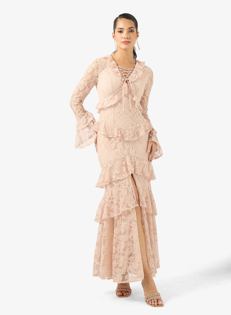 True Decadence V-Neck Ruffle Maxi Dress - Image 1