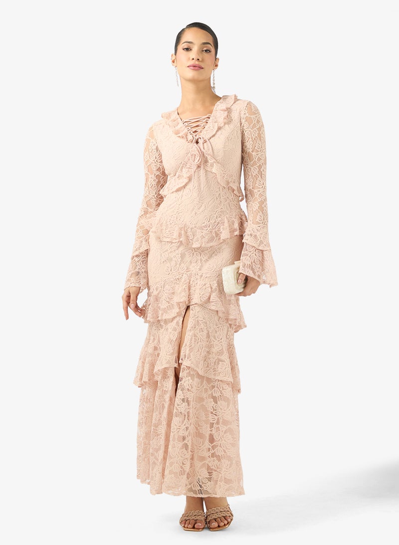 True Decadence V-Neck Ruffle Maxi Dress - Image 4