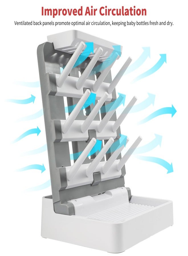 CINWWNI Baby Bottle Drying Rack, Vertical Standing Bottle Drying Rack Holder-Space Saving Baby Bottle Organizer for Countertop-Holds Up to 12 Baby Bottles & Pump Parts (White & Dark Gray) - Image 4