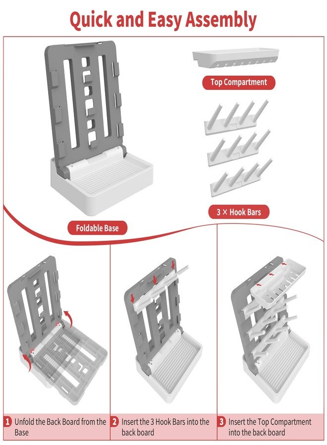 CINWWNI Baby Bottle Drying Rack, Vertical Standing Bottle Drying Rack Holder-Space Saving Baby Bottle Organizer for Countertop-Holds Up to 12 Baby Bottles & Pump Parts (White & Dark Gray) - Image 5