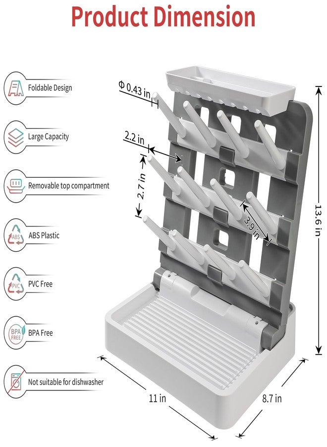 CINWWNI Baby Bottle Drying Rack, Vertical Standing Bottle Drying Rack Holder-Space Saving Baby Bottle Organizer for Countertop-Holds Up to 12 Baby Bottles & Pump Parts (White & Dark Gray) - Image 2