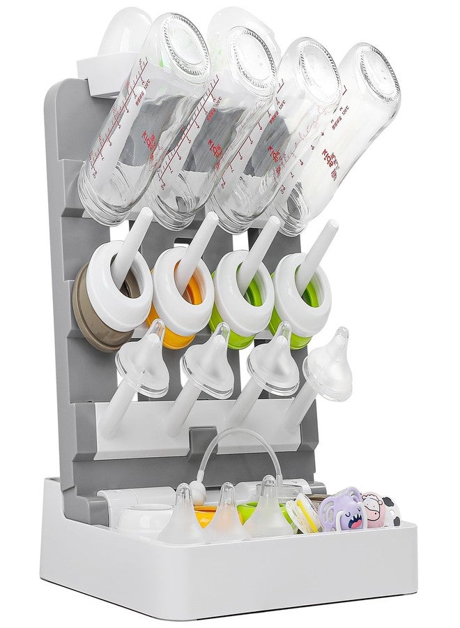 CINWWNI Baby Bottle Drying Rack, Vertical Standing Bottle Drying Rack Holder-Space Saving Baby Bottle Organizer for Countertop-Holds Up to 12 Baby Bottles & Pump Parts (White & Dark Gray) - Image 1