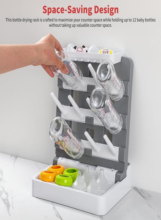 CINWWNI Baby Bottle Drying Rack, Vertical Standing Bottle Drying Rack Holder-Space Saving Baby Bottle Organizer for Countertop-Holds Up to 12 Baby Bottles & Pump Parts (White & Dark Gray) - Image 3