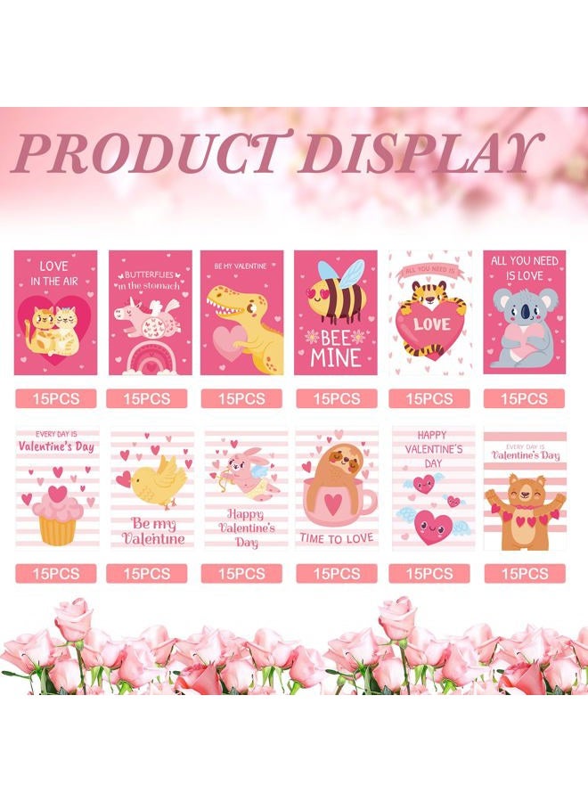 Engrowtic 180 Pcs Mini Valentine's Day Cards Assortment Bulk Classroom Kids Greeting Cards 3.5 x 2.4''Foldable Love Heart Greeting Cards Wedding Card with Envelopes Stickers for Valentines Day - Image 3