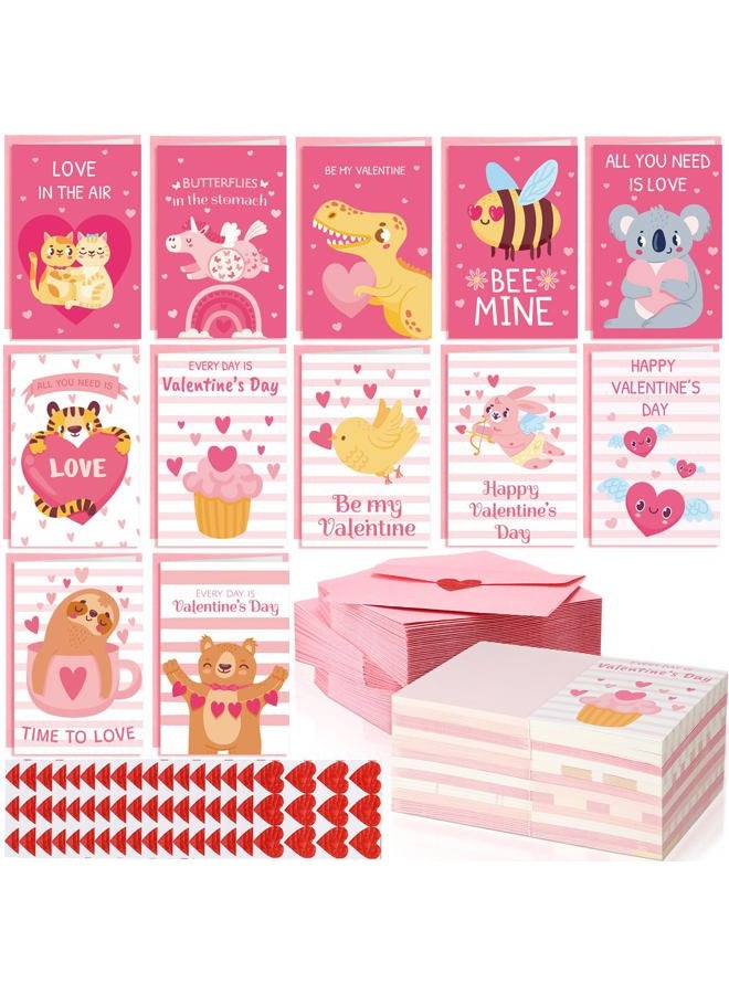 Engrowtic 180 Pcs Mini Valentine's Day Cards Assortment Bulk Classroom Kids Greeting Cards 3.5 x 2.4''Foldable Love Heart Greeting Cards Wedding Card with Envelopes Stickers for Valentines Day - Image 1