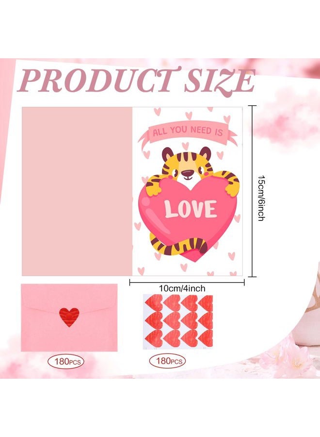 Engrowtic 180 Pcs Mini Valentine's Day Cards Assortment Bulk Classroom Kids Greeting Cards 3.5 x 2.4''Foldable Love Heart Greeting Cards Wedding Card with Envelopes Stickers for Valentines Day - Image 2