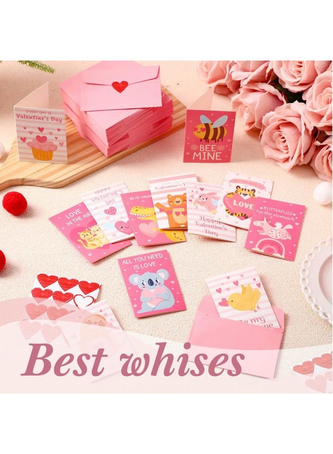 Engrowtic 180 Pcs Mini Valentine's Day Cards Assortment Bulk Classroom Kids Greeting Cards 3.5 x 2.4''Foldable Love Heart Greeting Cards Wedding Card with Envelopes Stickers for Valentines Day - Image 4