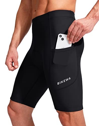 Bikewa شورتات دراجة للرجال مع وسادة 3D داخلية للدراجات الهوائية، شورتات ركوب الطريق والدراجات الجبلية، UPF 50+، جيوب بسحاب، أسود، حجم X-Large - Image 2
