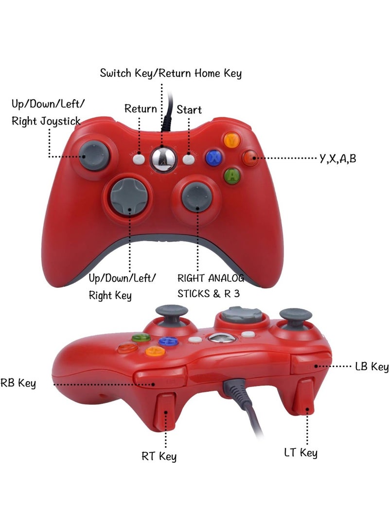 ONE250 USB Wired Game Pad Controller, Compatible with Xbox 360, Xbox 360 Slim, Windows PC - Replacement USB Wired Gamepad (Red) - Image 4