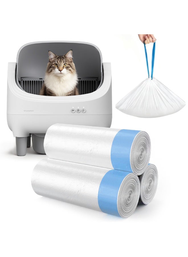 Self-Cleaning Cat Litter Box, Drawstring Cat Litter Box Liners, 3 Rolls Waste Drawer Liners Bags Replacement Compatible with Self-Cleaning Litter Box Robot Cat Litter Waste Receptacles Bags