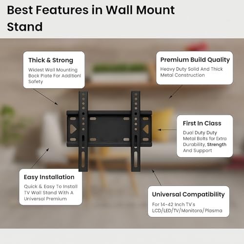 PulGos Heavy Duty TV Wall Mount Bracket for 14-42 Inch LED, LCD & Smart TVs – Universal Fixed Holder for Flat Panel Screens, Strong Wall Stand | Space-Saving Mount | Durable Fixed Bracket - Image 4