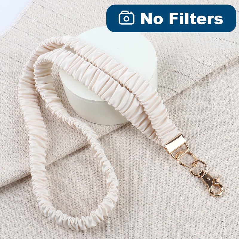 Ajmyonsp Scrunchie Lanyard for ID Badges Teacher, Stretchy Neck Key Lanyards for Women Men Nurse, Breakaway Cute Retractable Keychains Holder Clip for Cruise Ship Cards, Beige - Image 3