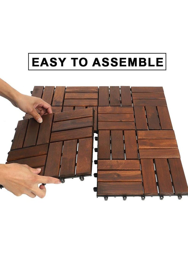 LINGWEI 10pcs Premium Acacia Wood Interlocking Deck Tiles Slip-Resistant & Weather-Resistant - Image 2