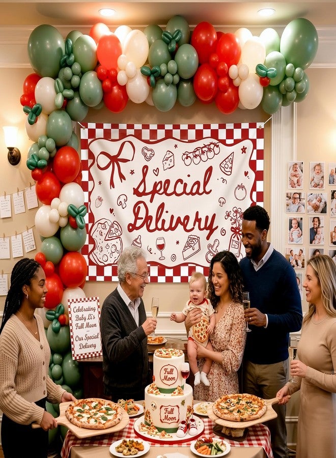 Ticuenicoa Special Delivery Pizza Baby Shower Banner, Italian Baby Shower Slice Slice Baby Shower Decorations Banner, 70.8x43.3in Red Gingham Gender Neutral Photo Backdrop with 75pcs Balloons - Image 4