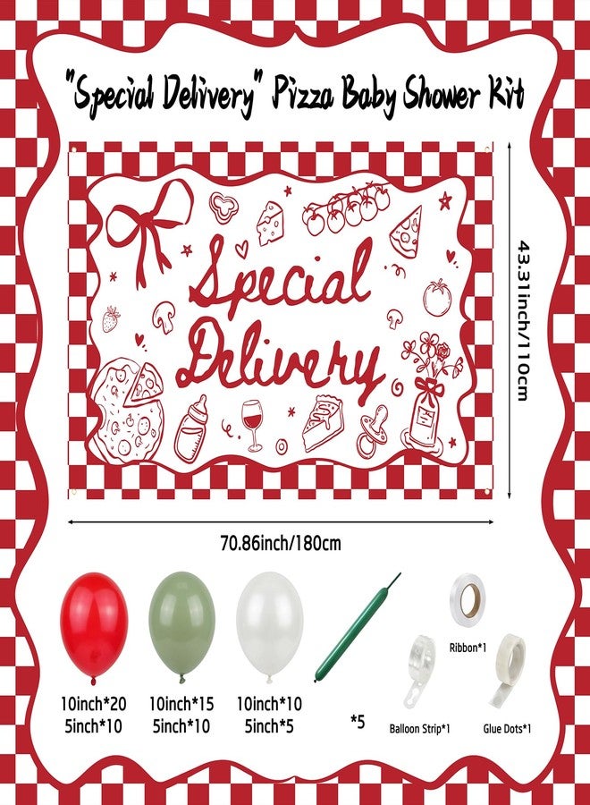Ticuenicoa Special Delivery Pizza Baby Shower Banner, Italian Baby Shower Slice Slice Baby Shower Decorations Banner, 70.8x43.3in Red Gingham Gender Neutral Photo Backdrop with 75pcs Balloons - Image 3