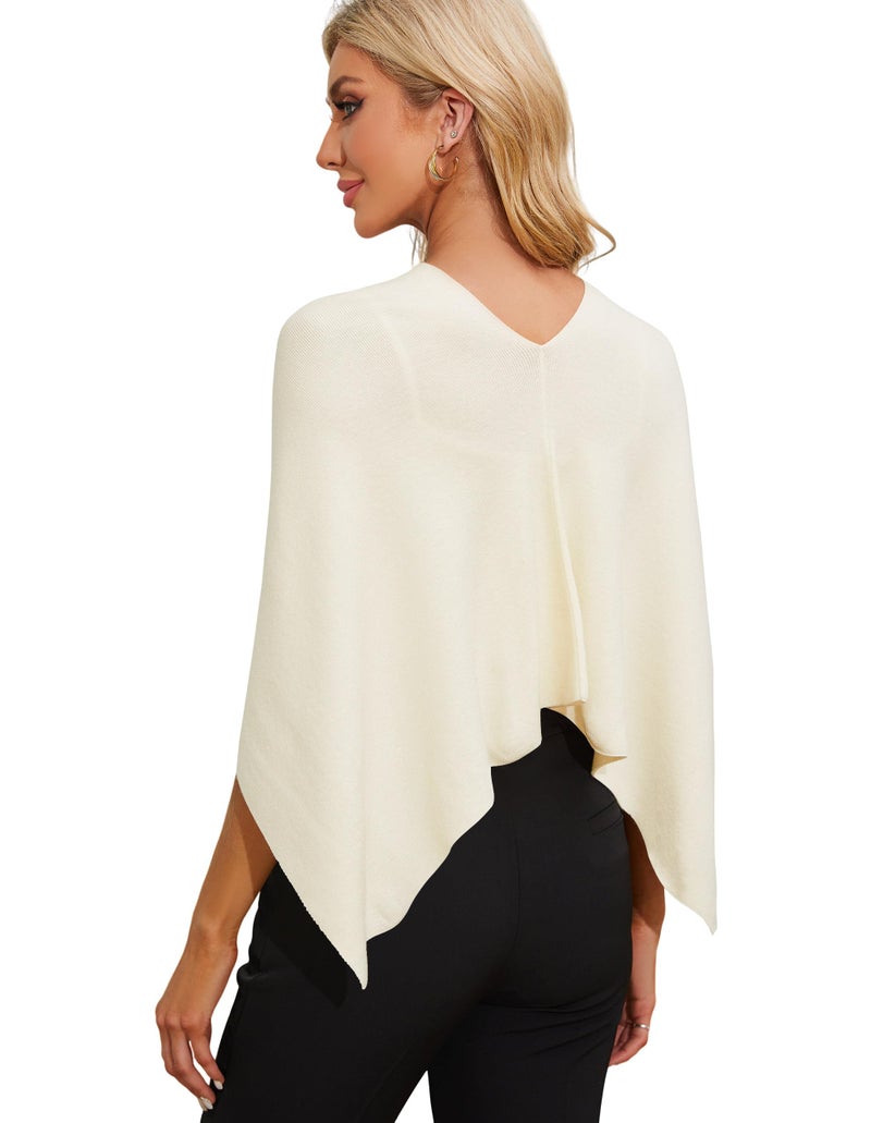 PULI Women Capri Poncho Sweater Petite Cropped Versatile Shawl Slender Frame Fit Soft Knit Wraps Cowl Neck Short Tops ivory white - Image 3