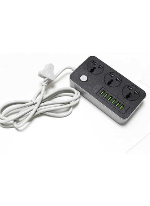 SKY-TOUCH Power Strips Extension Cord 3 Outlets, Power Socket with 5USB + 1PD Universal Charging Socket with 2M Bold Extension Cord