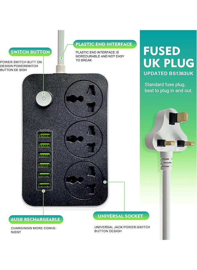 SKY-TOUCH SKY-TOUCH Power Strips Extension Cord 3 Outlets, Power Socket with 5USB + 1PD Universal Charging Socket with 2M Bold Extension Cord  - Image 3