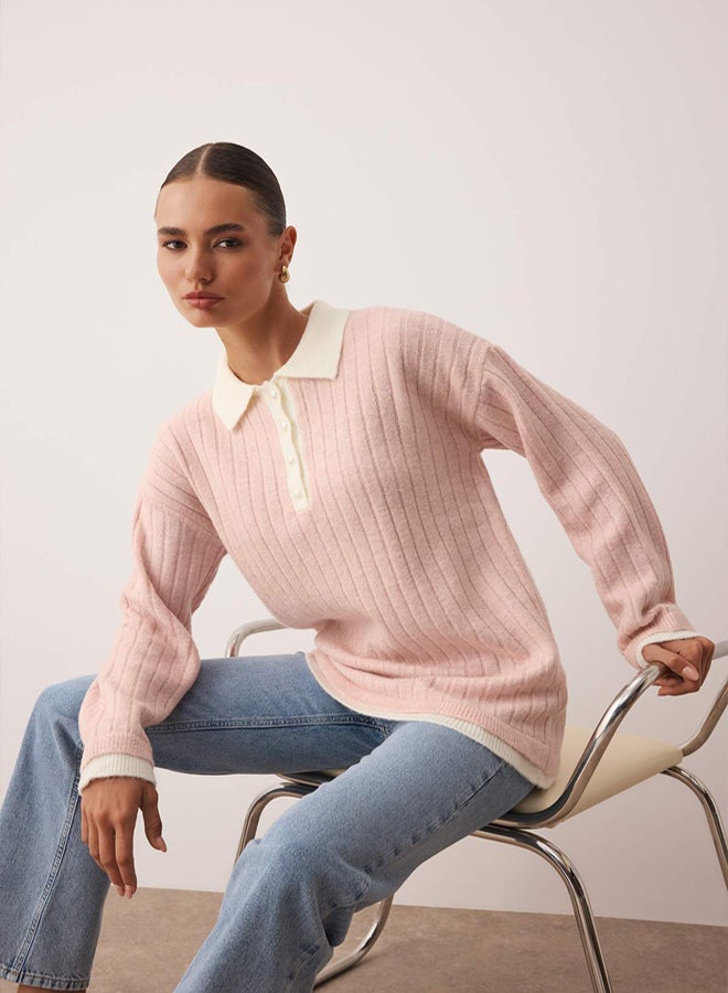 trendyol Powder Color Block Ribana/Camisole Knitwear Sweater - Image 2