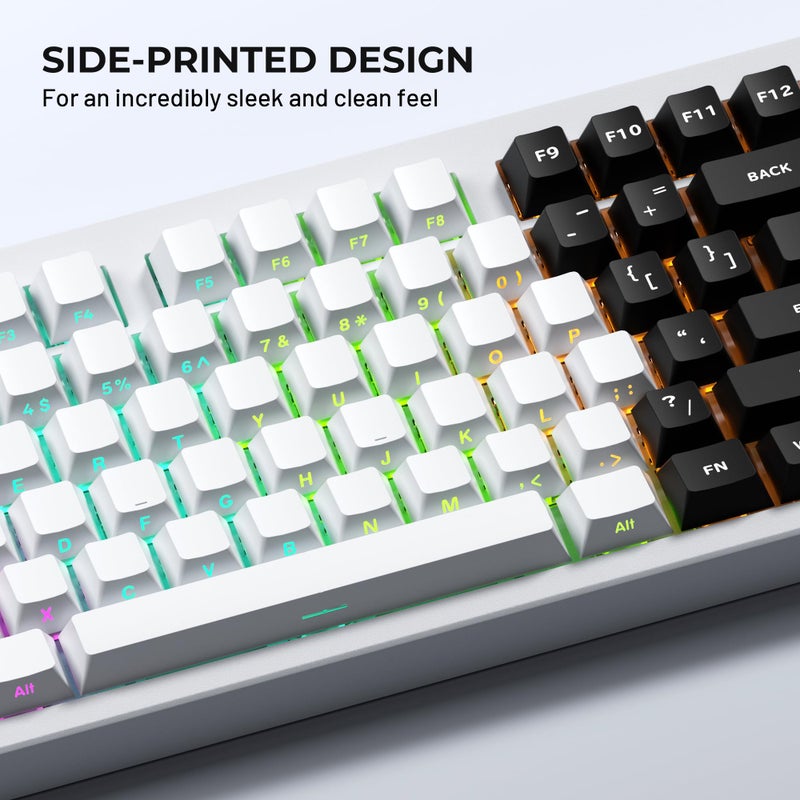 SDYZ أغطية مفاتيح SDYZ البيضاء - أغطية مفاتيح PBT بطباعة جانبية 60 65 75 100 بالمئة، طباعة مزدوجة شفافة، مجموعة أغطية مفاتيح مخصصة 132 مفتاح، بروفايل شيري، تصميم بسيط لوحات مفاتيح Cherry Gateron MX - Image 2