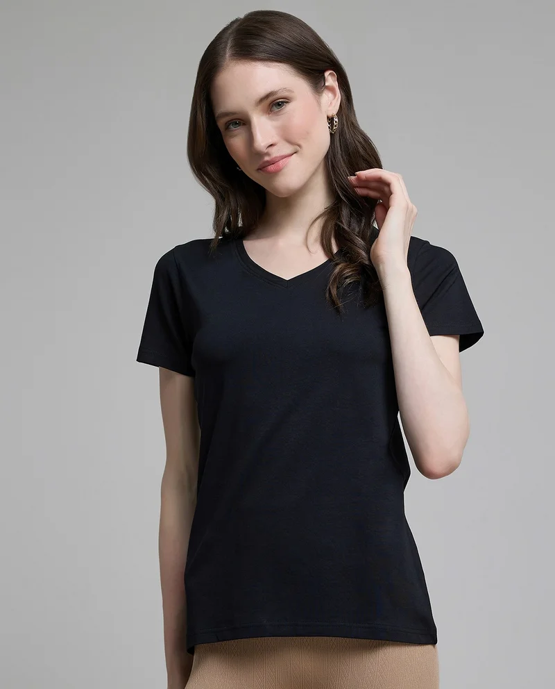 R&B Solid T-Shirt With V-Neck And Short Sleeves