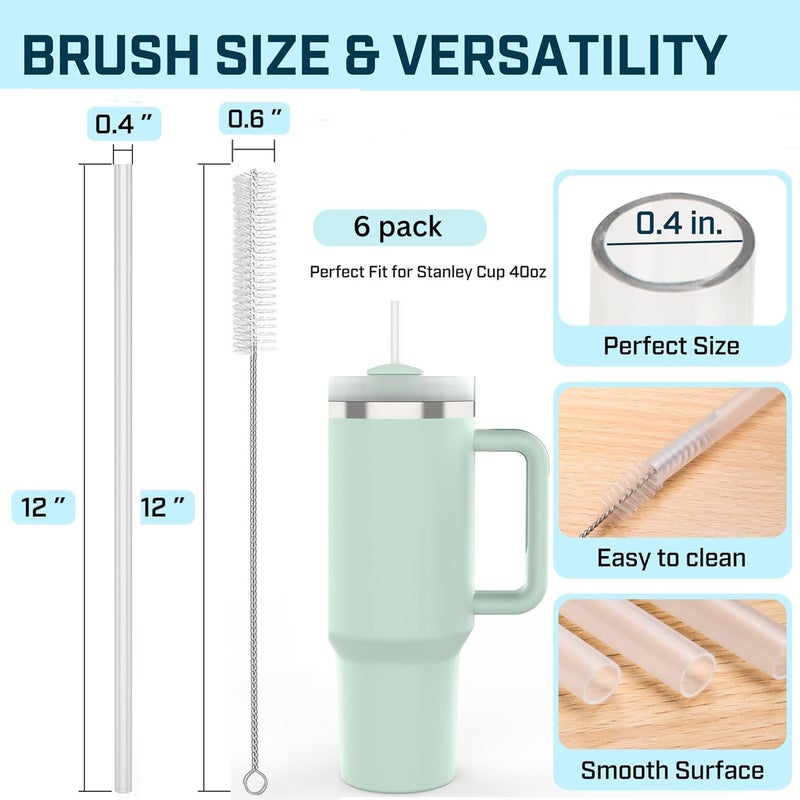 KWOL 6 Pack Stanley Straws for 40 oz Tumbler - Stanley Replacement Straw with 2 Cleaning Brushes, Reusable BPA-Free Plastic, 40 oz Tumbler Accessories - Image 2